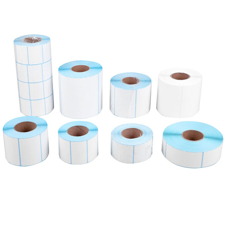 Rollo de etiquetas térmicas adhesivas permanentes de alta calidad, pegatinas de tamaño personalizado, rollos de etiquetas térmicas directas en blanco